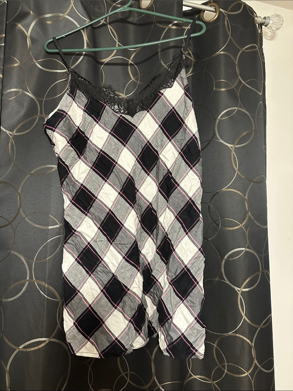 Victoria's Secret Black, White & Pink Plaid Lace-Trim Slip